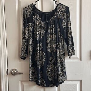 Lucky Brand Black Boho Floral Blouse Women’s Plus Size 1X